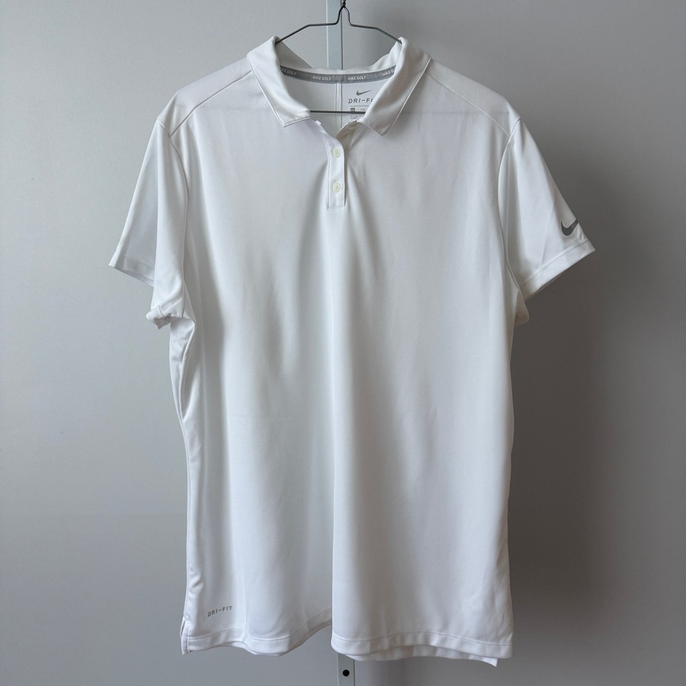 Nike XXL White Polo Shirt Dri-Fit Golf Short Sleeve Solid Performance Top Preppy